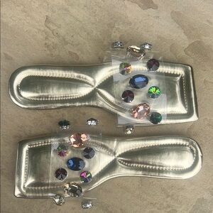 Gold Sandals with Colorful Gemstones